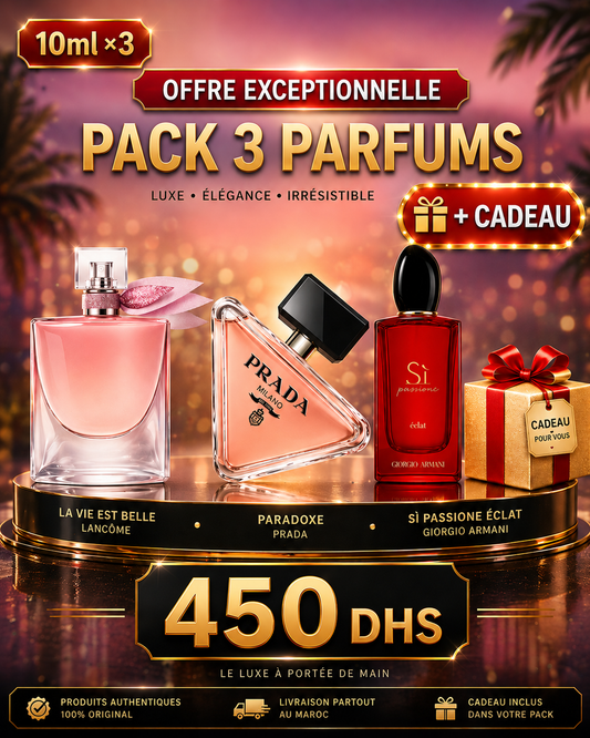 Pack La vie est belle EDP + Prada paradoxe EDP + Si passionne EDP (10ml x3) + Cadeau